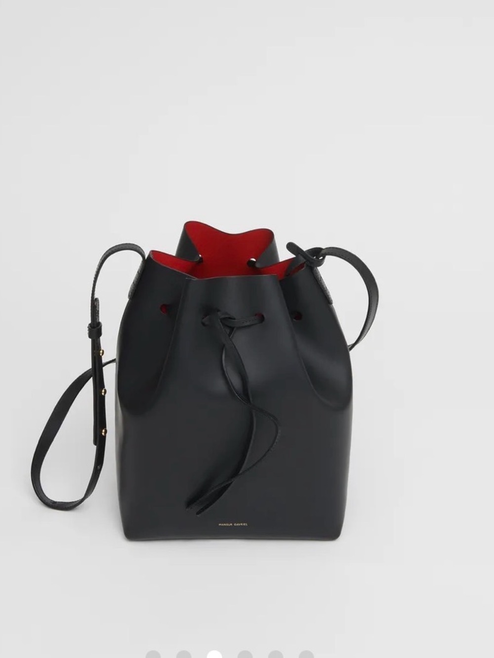 Mansur Gavriel Leather Drawstring Crossbody Bag - Black with Red Interior
